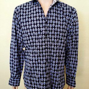 FINAL SALE men s shirt XL navy paisley button front Thomas Dean